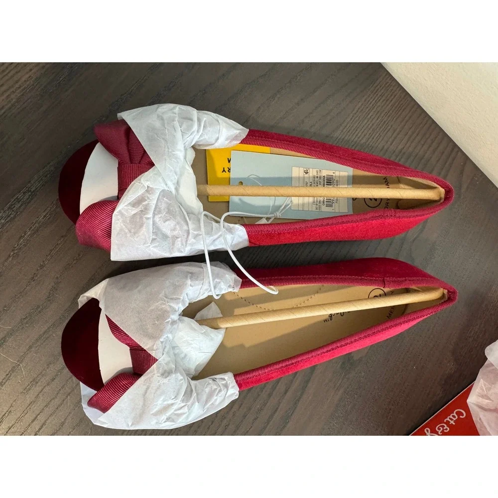 Christmas Cat & Jack Perla Ballet Flats Girls Size 2 Red Velvet Oversized Bow